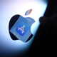 A photo of the Apple logo with the App Store icon in the middle of it